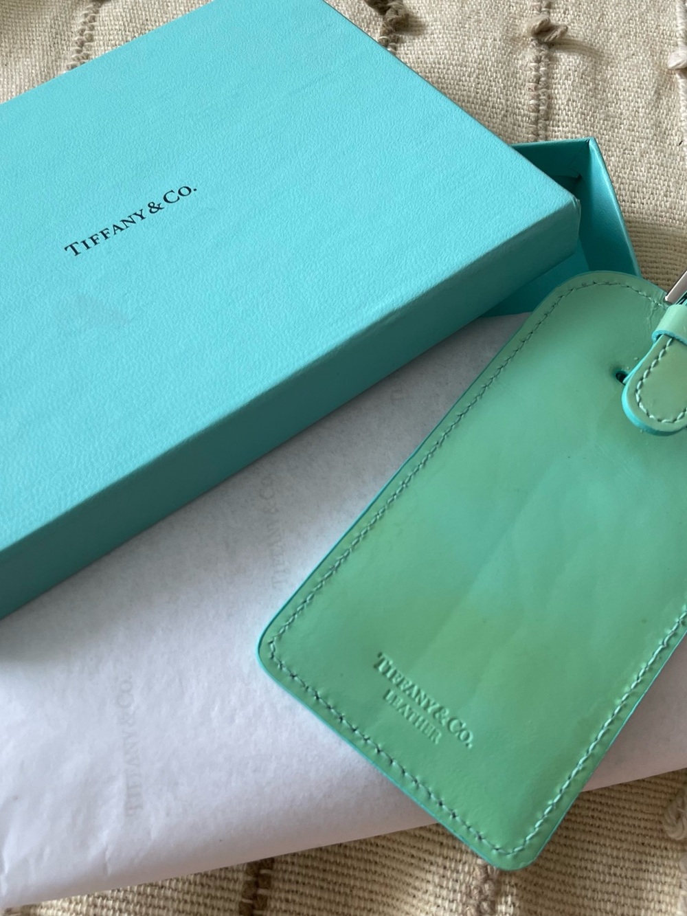 Tiffany & Co. turquoise leather luggage tag